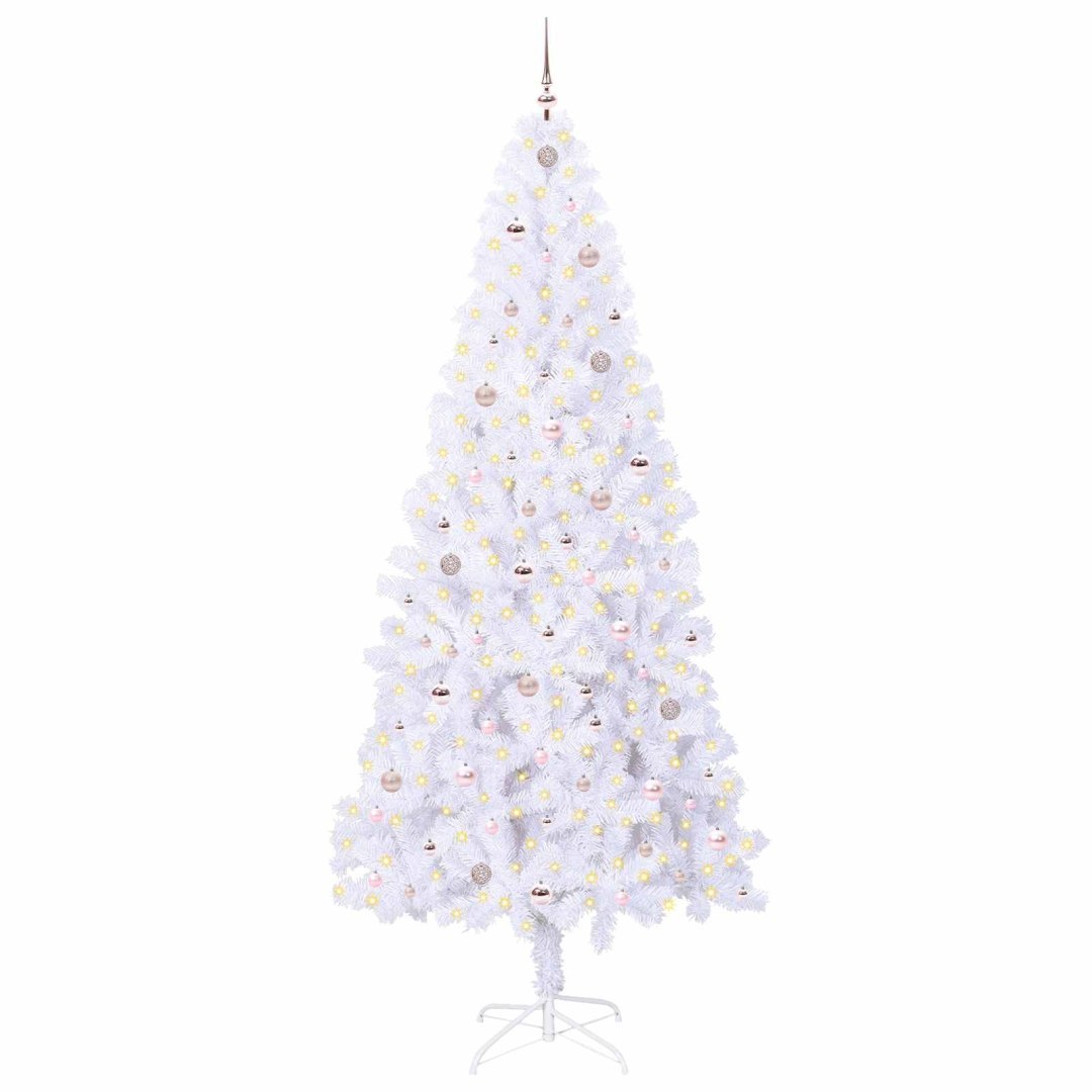 Sztuczna choinka z 300 diodami LED Biały 240 cm PVC i stal
