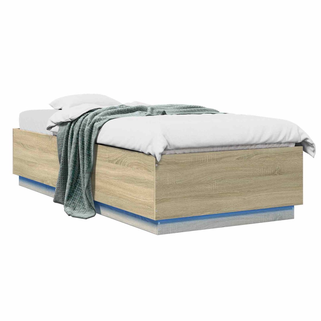 Łóżko z ramą z LED dąb Sonoma 80 x 200 cm Drewno inżynieryjne