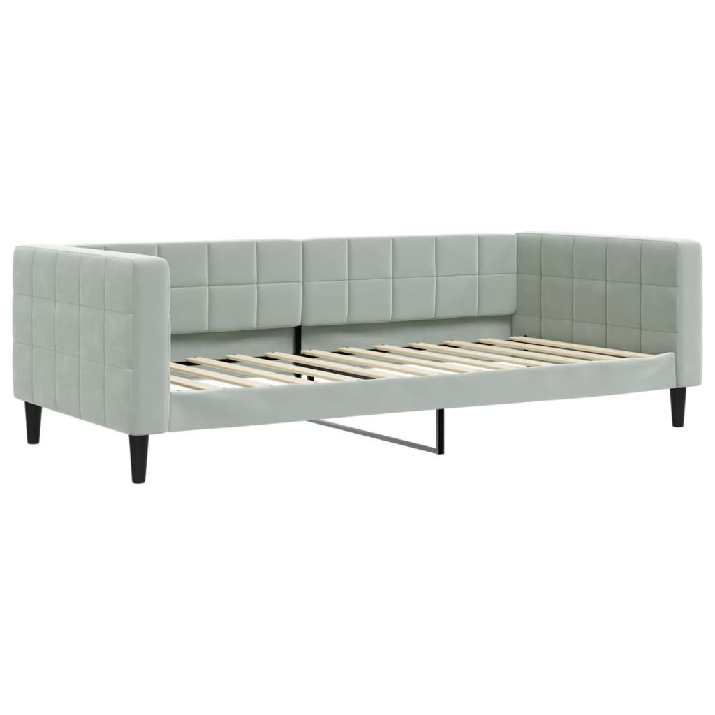 Sofa z funkcją spania, jasnoszara, 90x200 cm, obita aksamitem