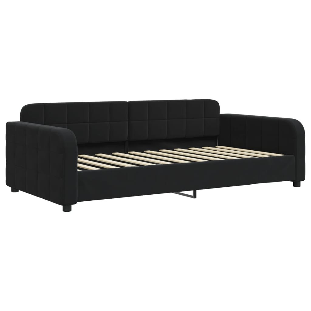 Sofa z funkcją spania, czarna, 90x200 cm, obita aksamitem