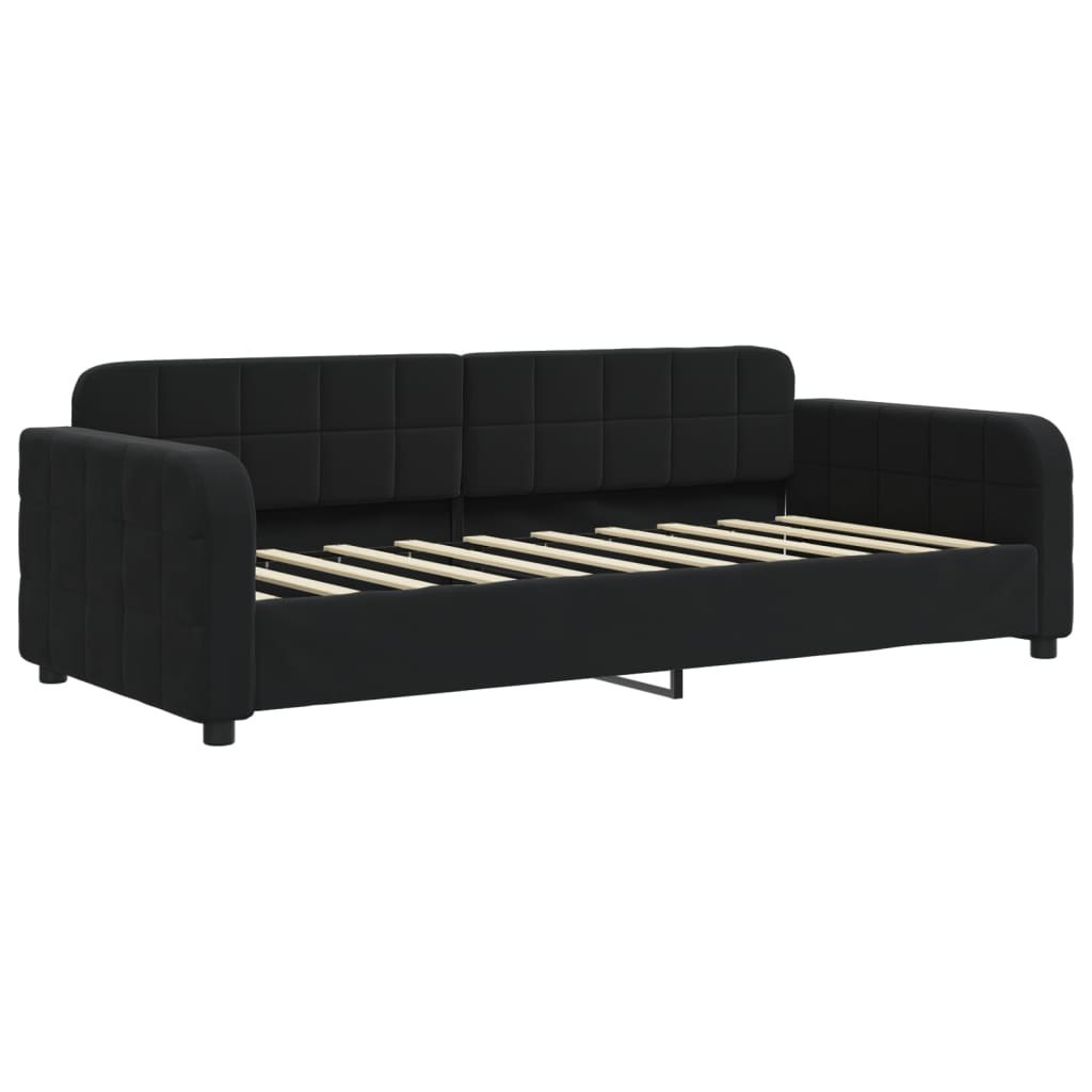 Sofa z funkcją spania, czarna, 90x190 cm, obita aksamitem