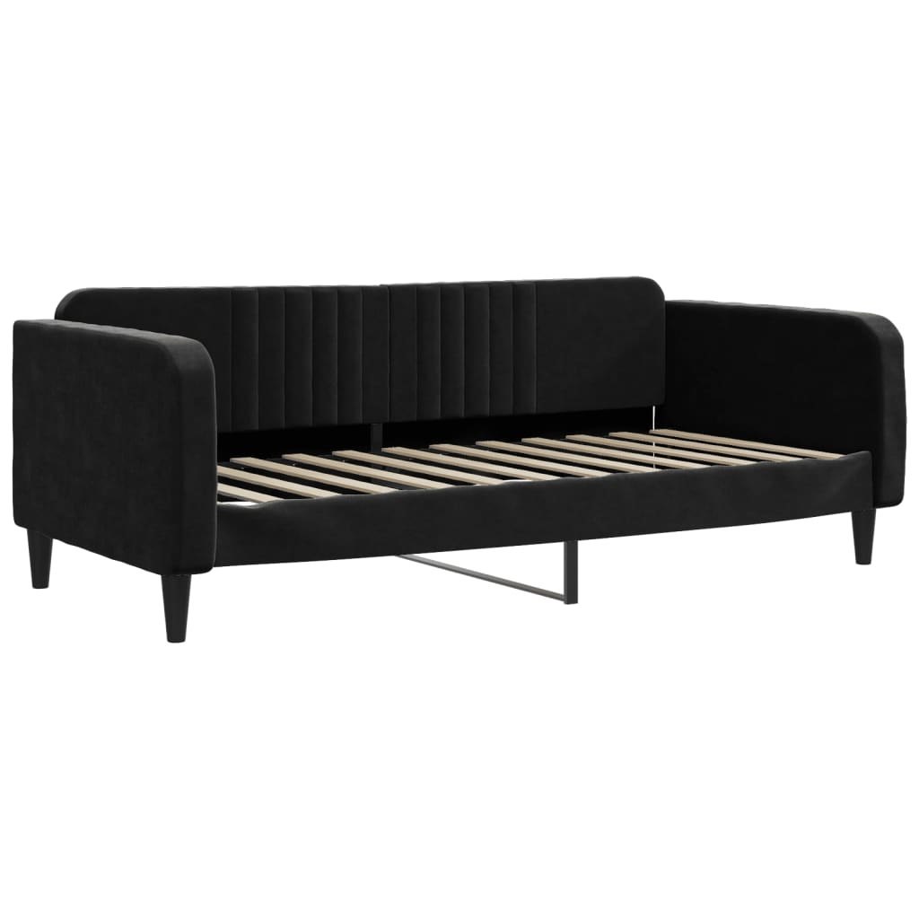 Sofa z funkcją spania, czarna, 100x200 cm, obita aksamitem
