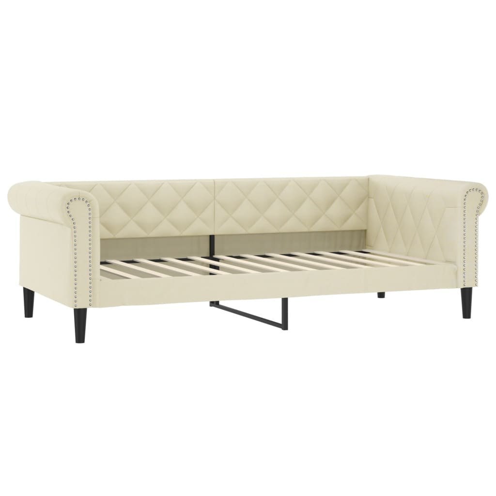 Sofa z funkcją spania, kremowa, 100x200 cm, sztuczna skóra