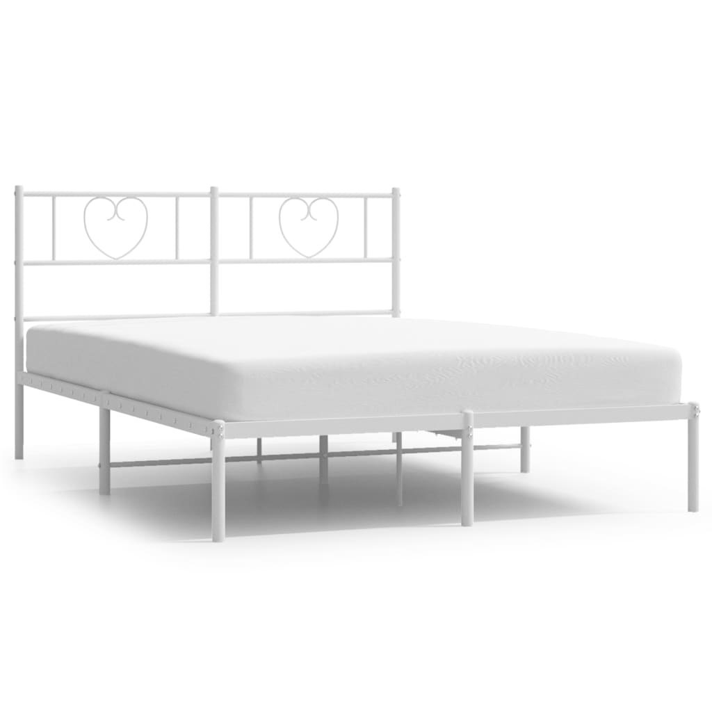 Metalowa rama łóżka z wezgłowiem, biała, 140x190 cm