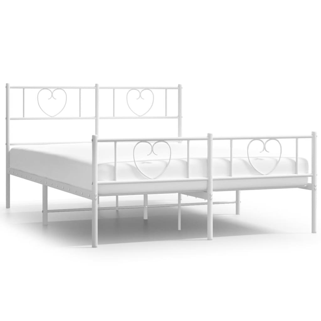 Metalowa rama łóżka z wezgłowiem i zanóżkiem, biała, 160x200 cm