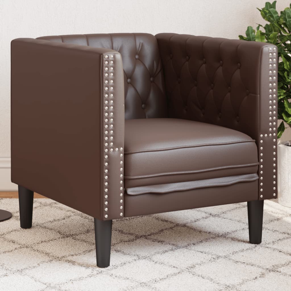 Fotel Chesterfield, brązowy, tapicerowany sztuczną skórą