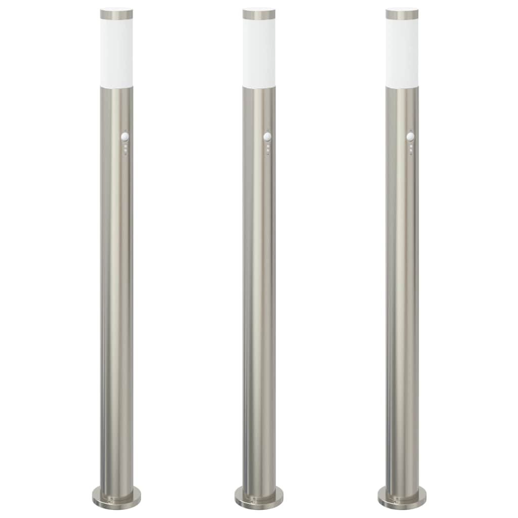 Lampy słupkowe z czujnikiem, 3 szt., 110 cm, stal nierdzewna, IP44
