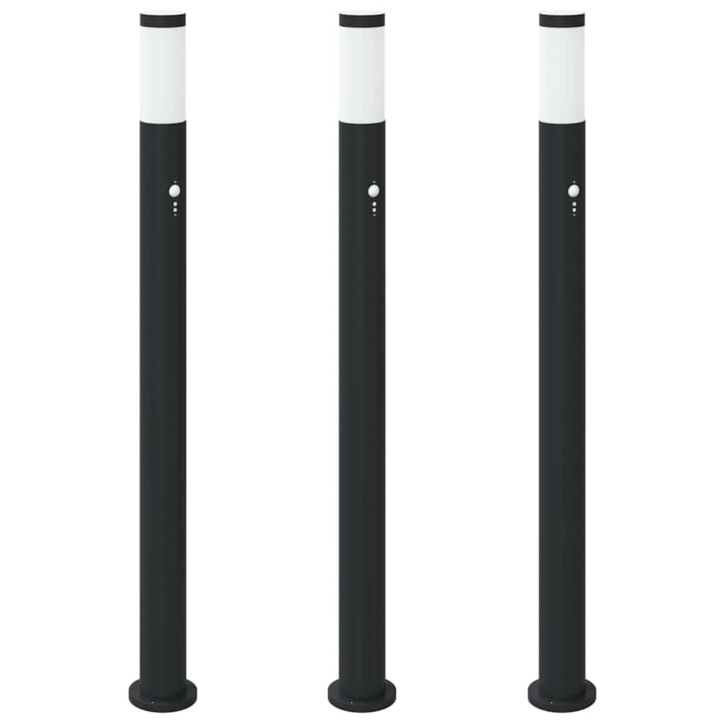 Lampy słupkowe z czujnikiem, 3 szt., 110 cm, stal nierdzewna, IP44