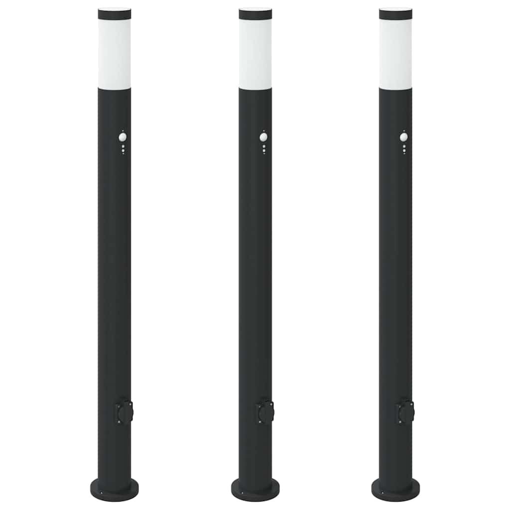 Lampy słupkowe z czujnikiem i gniazdkiem, 3 szt., 110 cm, stal nierdzewna, IP44