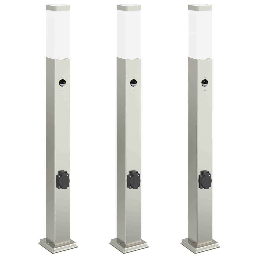 Lampy słupkowe z czujnikiem i gniazdkiem 3 szt. 80 cm, stal nierdzewna IP44