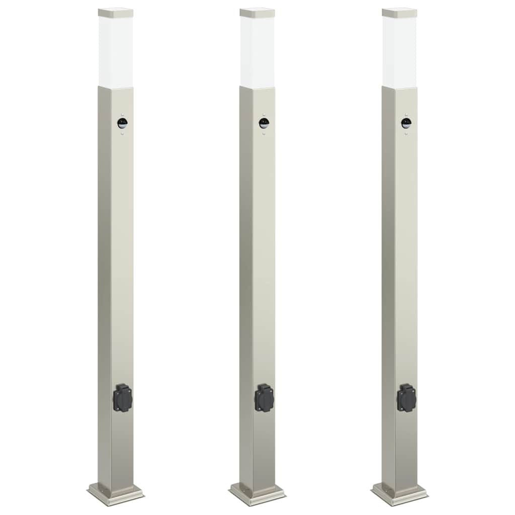 Lampy słupkowe z czujnikiem i gniazdkiem 3 szt. 110 cm Stal nierdzewna IP44