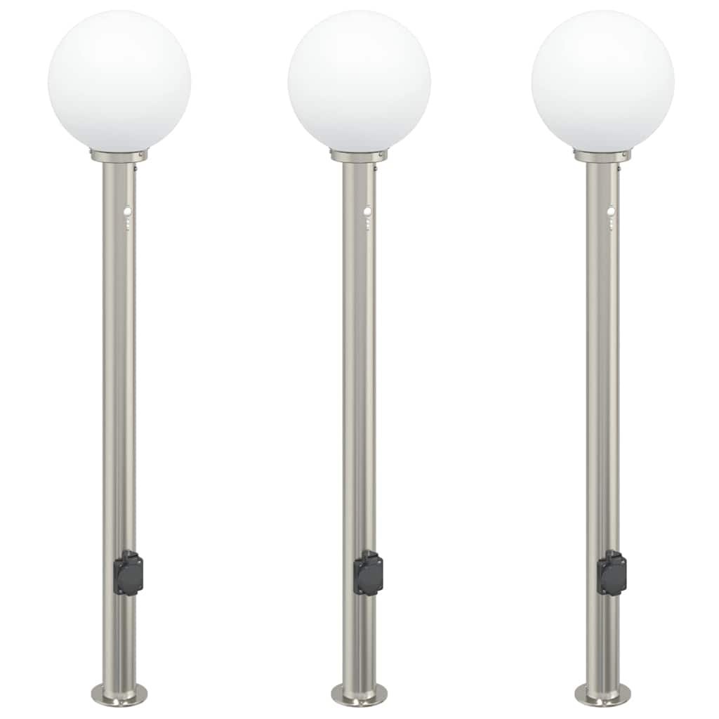 Lampy słupkowe z czujnikiem i gniazdkiem 3 szt. 120 cm Stal nierdzewna IP44