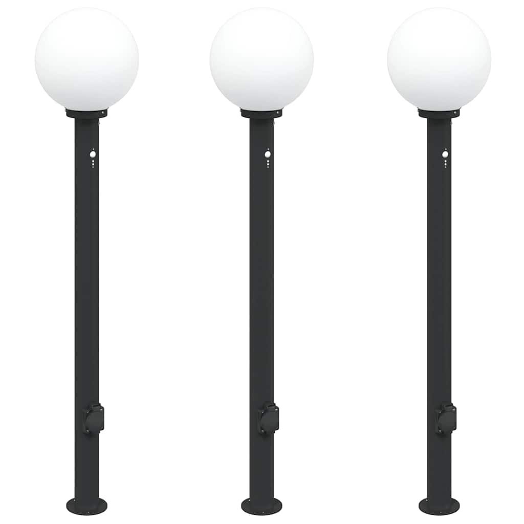 Lampy słupkowe z czujnikiem i gniazdkiem 3 szt. 120 cm, czarne, IP44