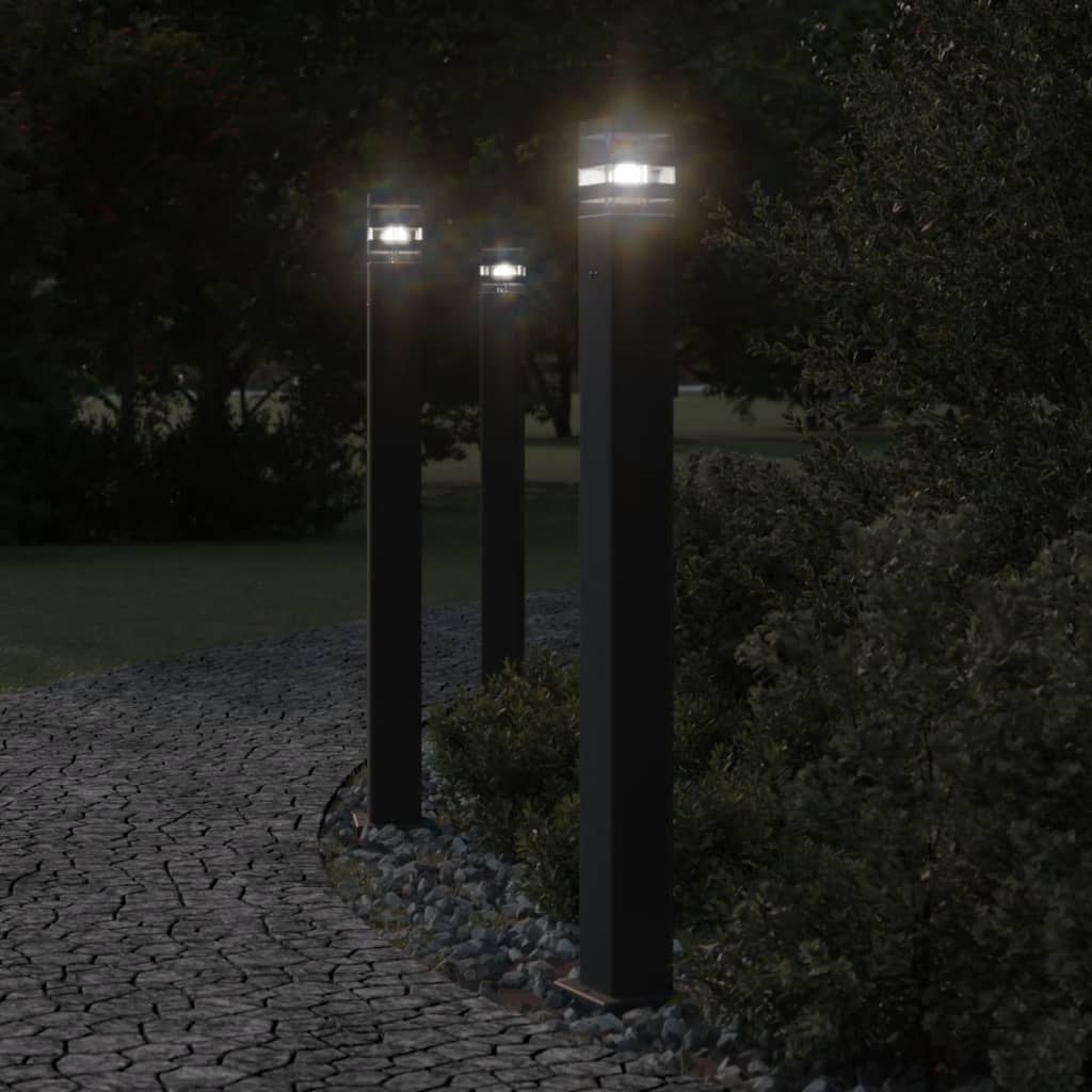 Zewnętrzna lampa stojąca, z gniazdem, czarna, 110 cm, aluminium