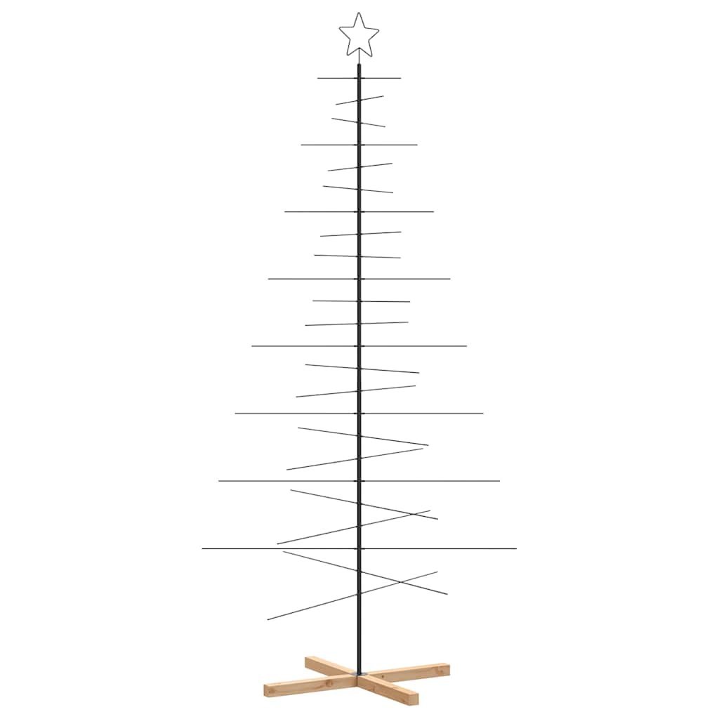 Metalowa choinka z drewnianą podstawą, czarna, 210 cm