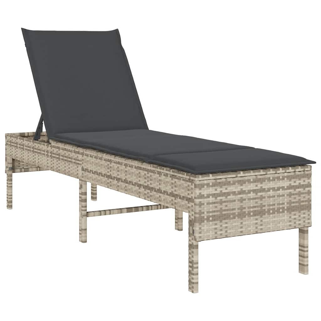 Leżak z poduszką Jasnoszary 55x200x44cm Polirattan