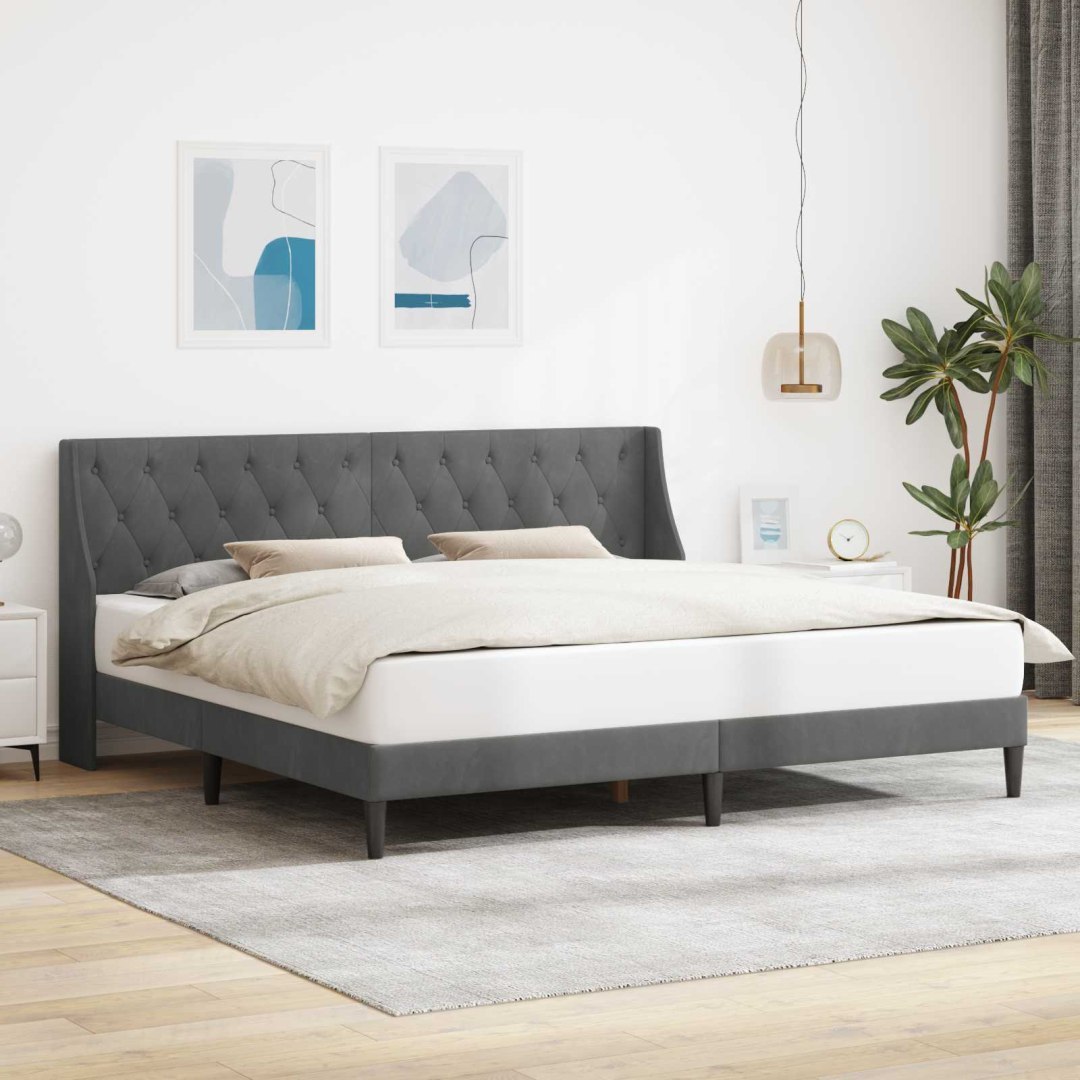 Ramka łóżka Z zagłówkiem Ciemnoszary 180 x 200 cm Aksamit