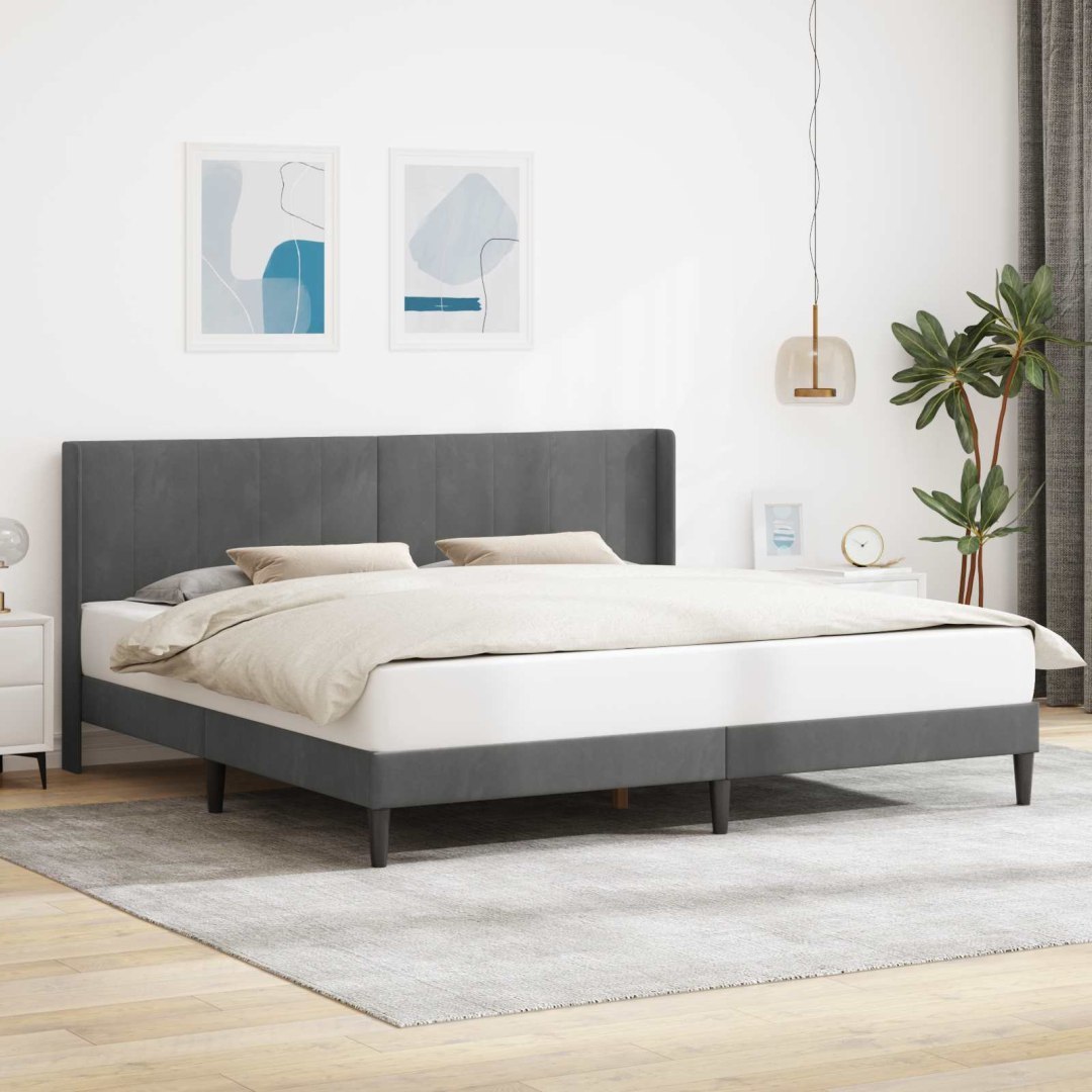 Ramka łóżka Z zagłówkiem ciemnoszary 180 x 200 cm Welur