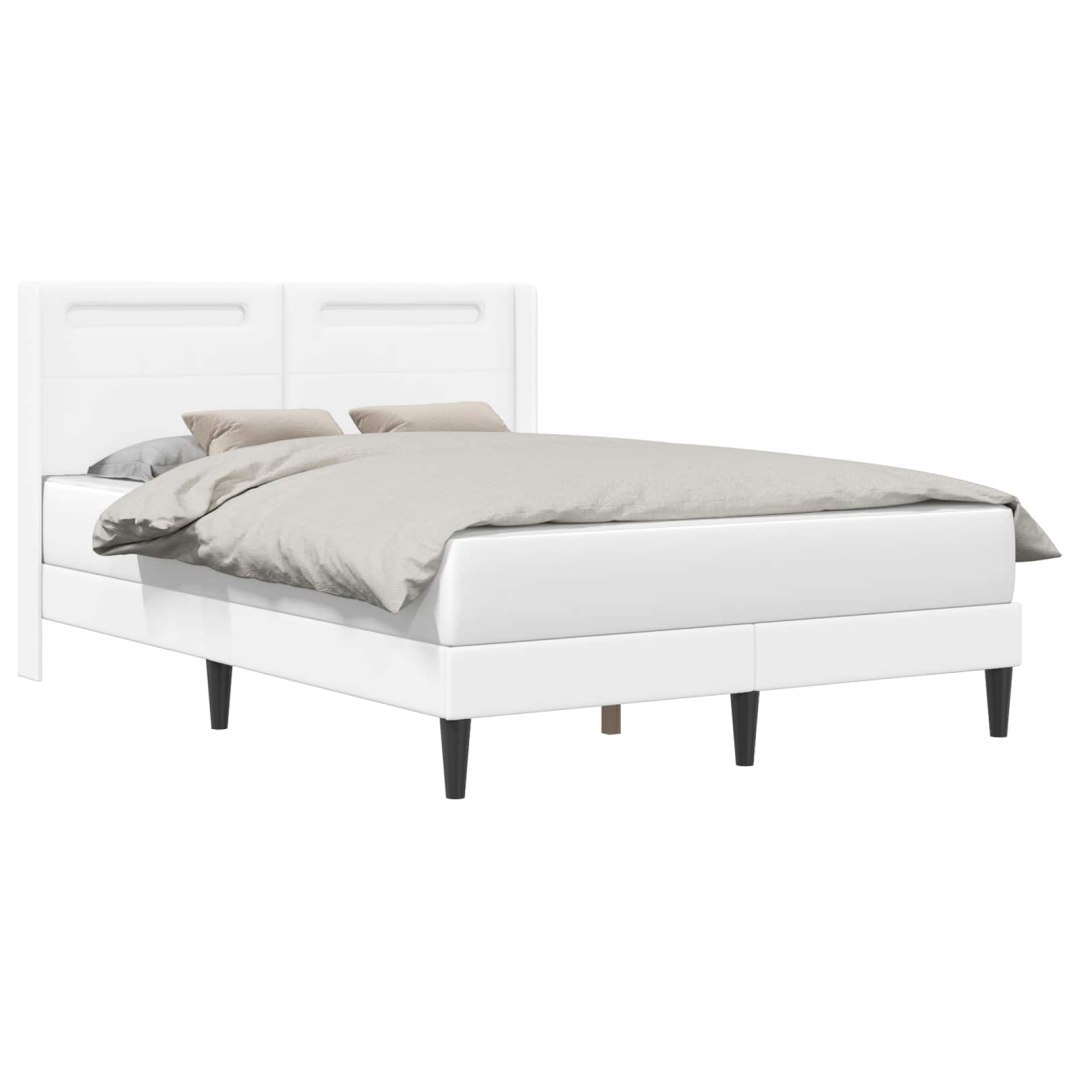 Ramka łóżka z paskami LED Biały 160 x 200 cm Ekoskóra