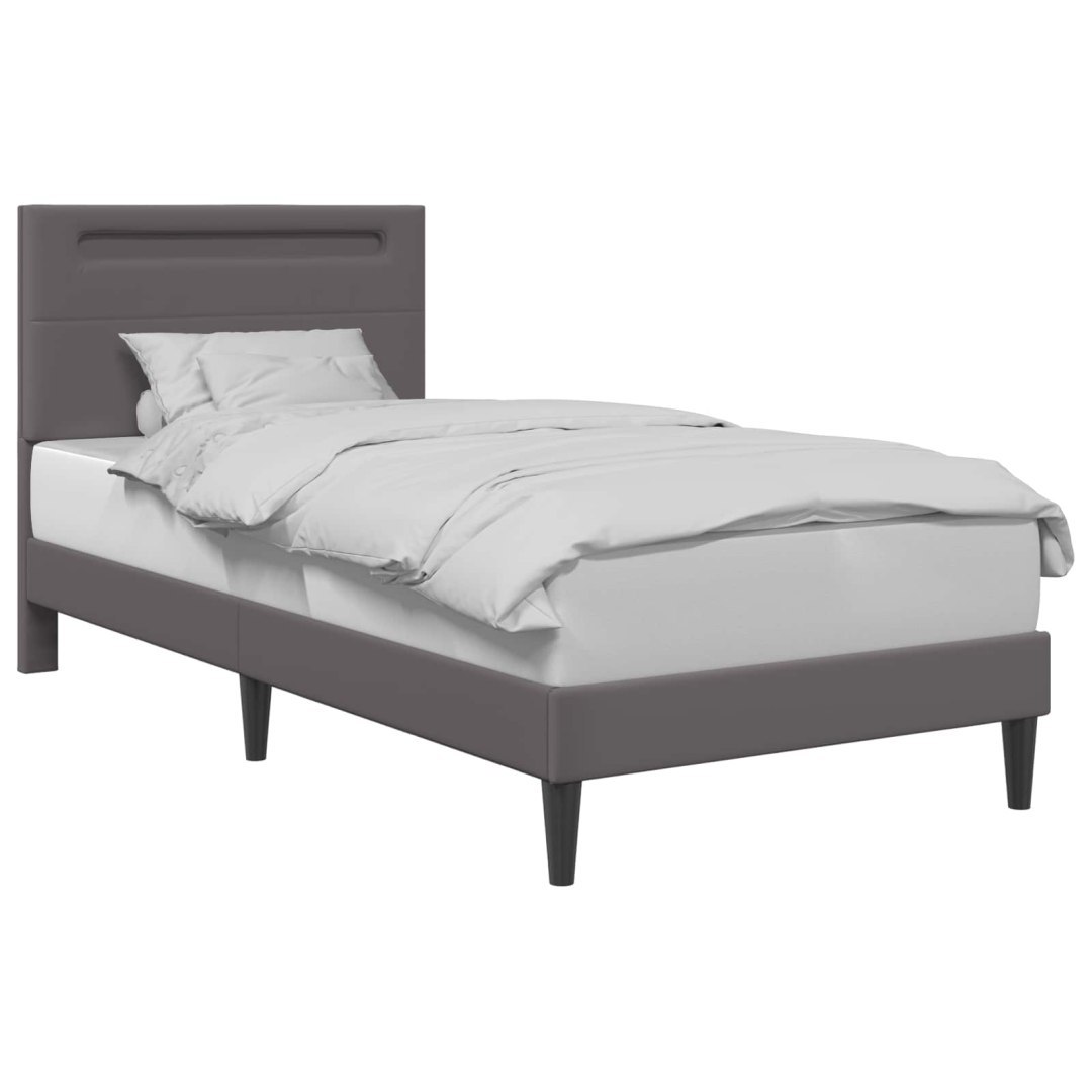 Ramka łóżka z paskami LED Szary 80 x 200 cm Ekoskóra