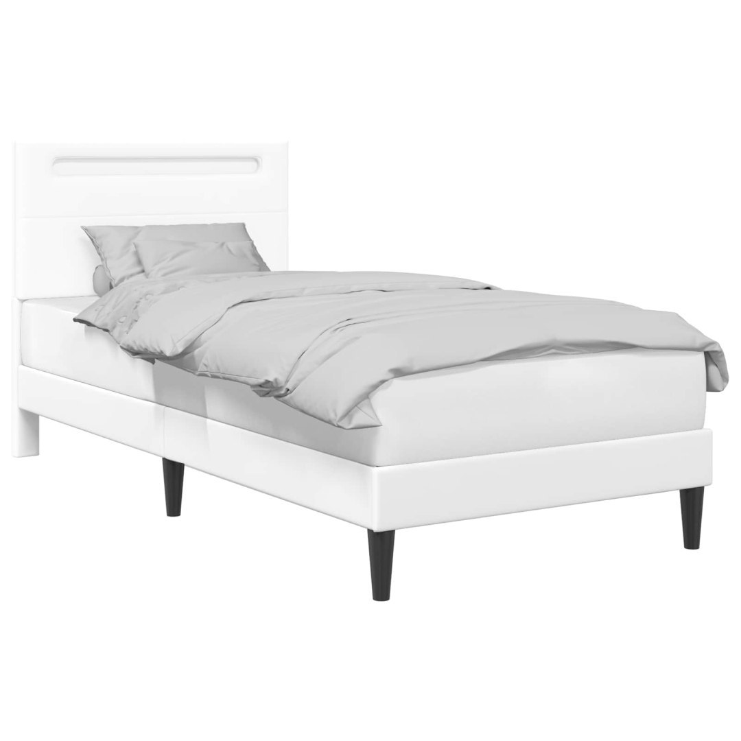 Ramka łóżka z paskami LED Biały 90 x 200 cm Ekoskóra