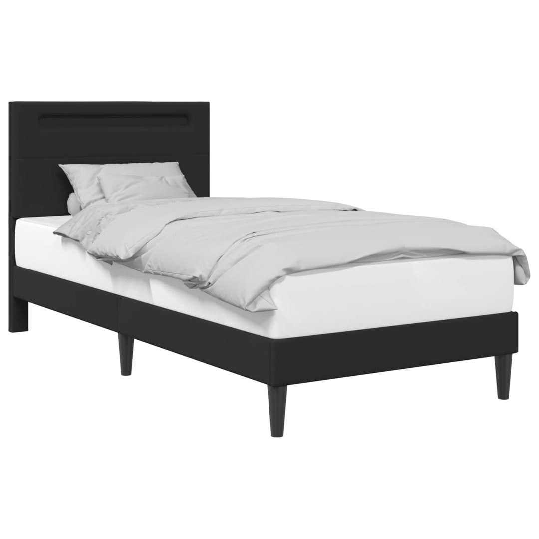 Ramka łóżka z paskami LED Czarny 100 x 200 cm Ekoskóra