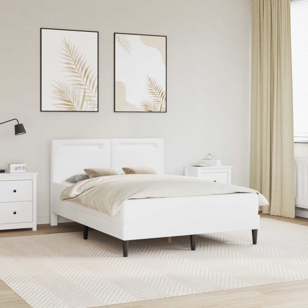 Ramka łóżka z paskami LED Biały 140 x 190 cm Ekoskóra