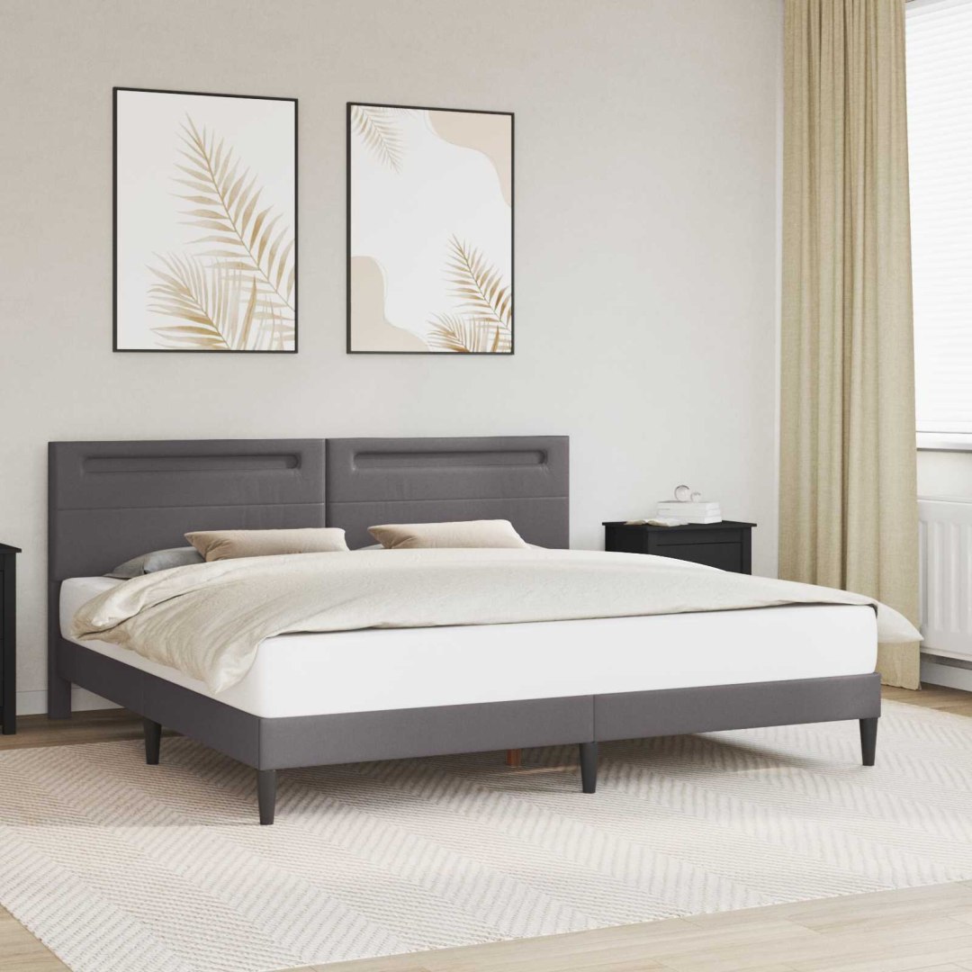 Ramka łóżka z paskami LED Szary 180 x 200 cm Ekoskóra