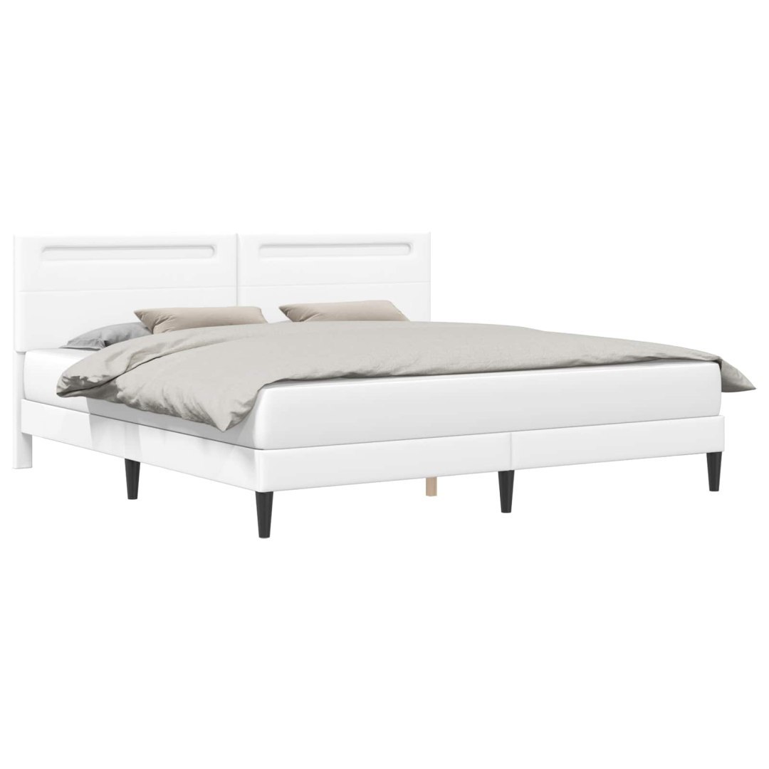 Ramka łóżka z paskami LED Biały 180 x 200 cm Ekoskóra