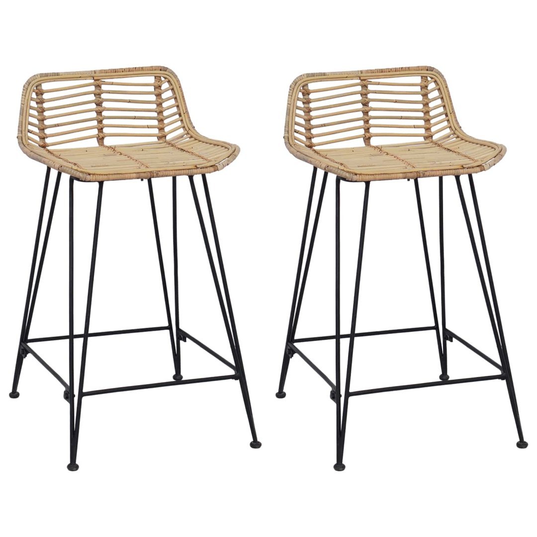 Stołek barowy 2 szt. naturalny 44 x 45 x 76 cm Rattan i Stal