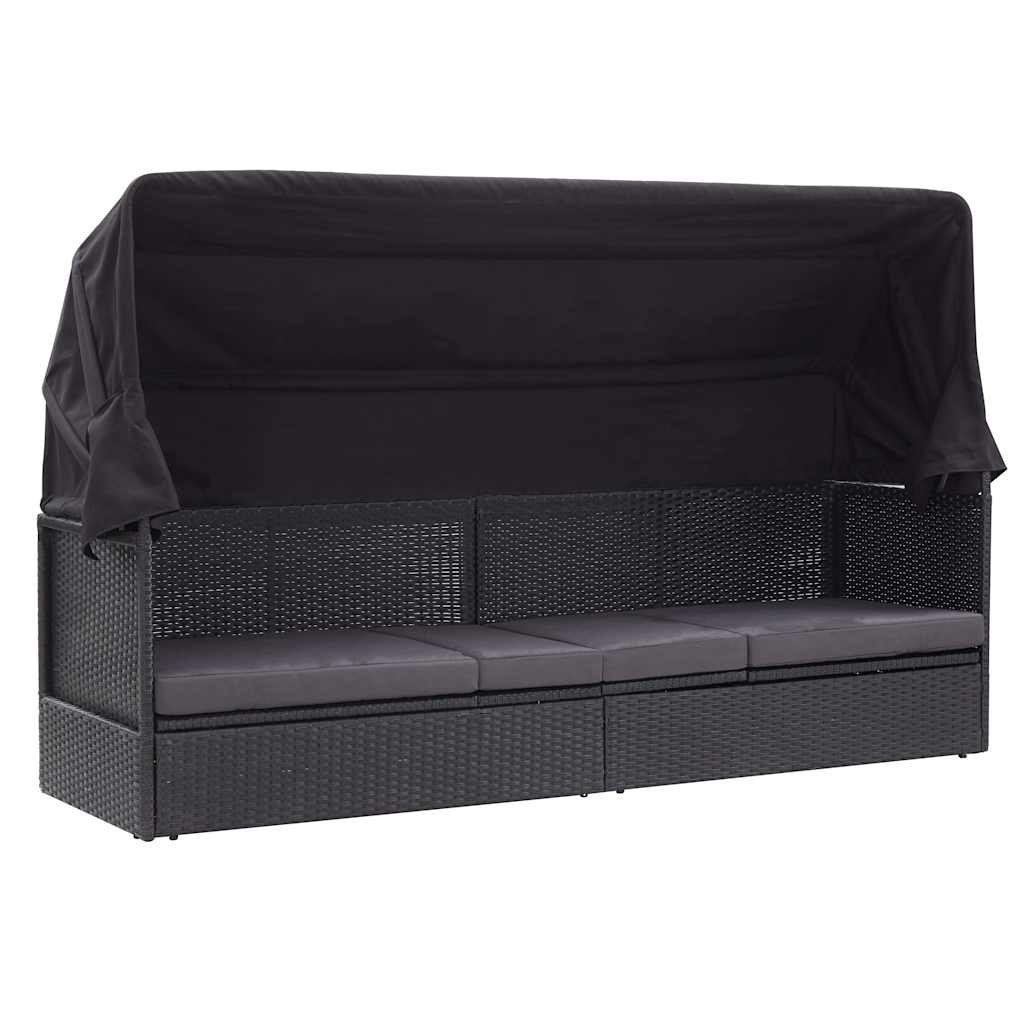 Sofa ogrodowa z zadaszeniem, polirattan, czarna