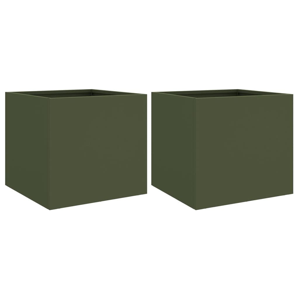 Donice, 2 szt., oliwkowa, 32x30x29 cm, stal