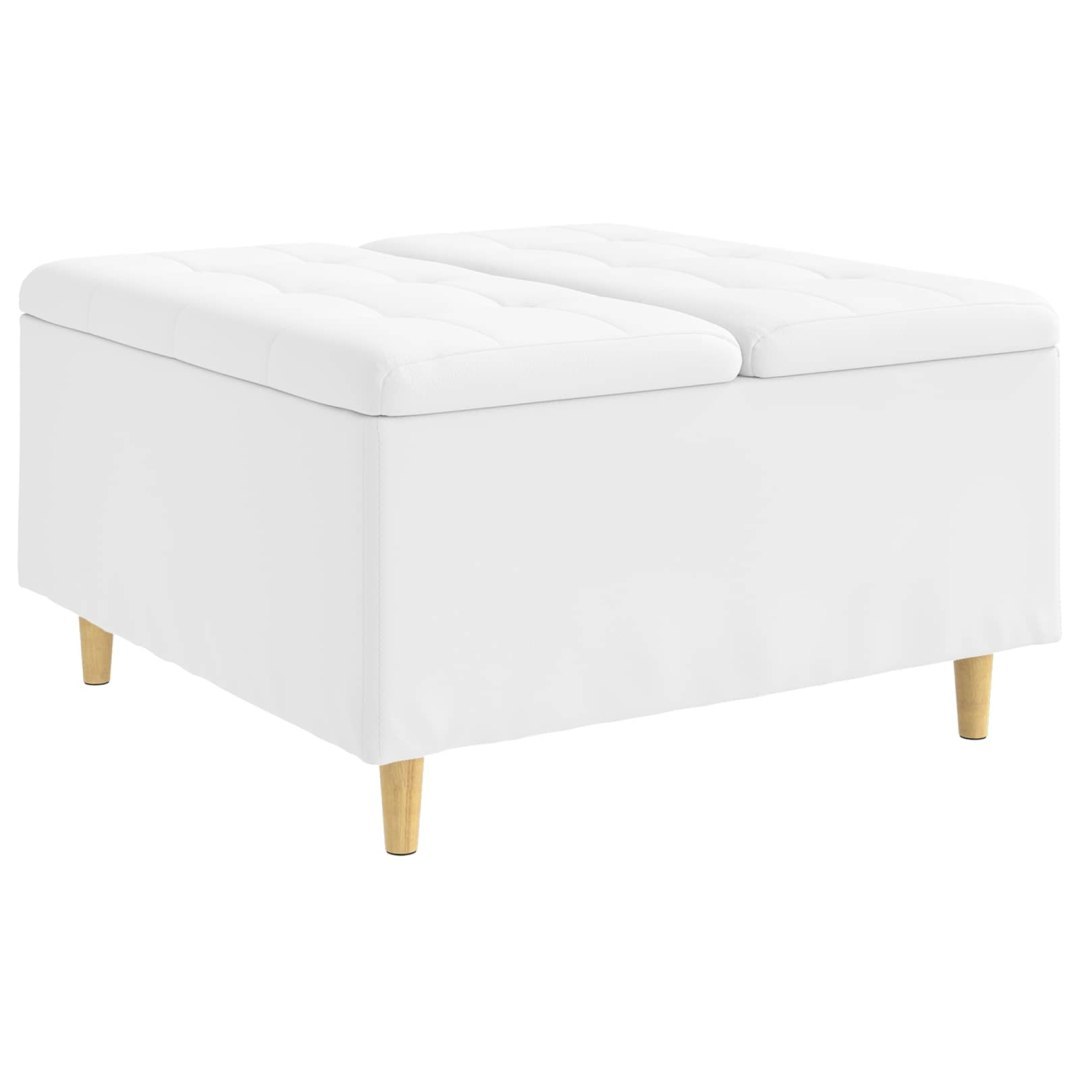 Ottoman z przechowalnią Biały 80 x 80 x 45 cm Skóra syntetyczna