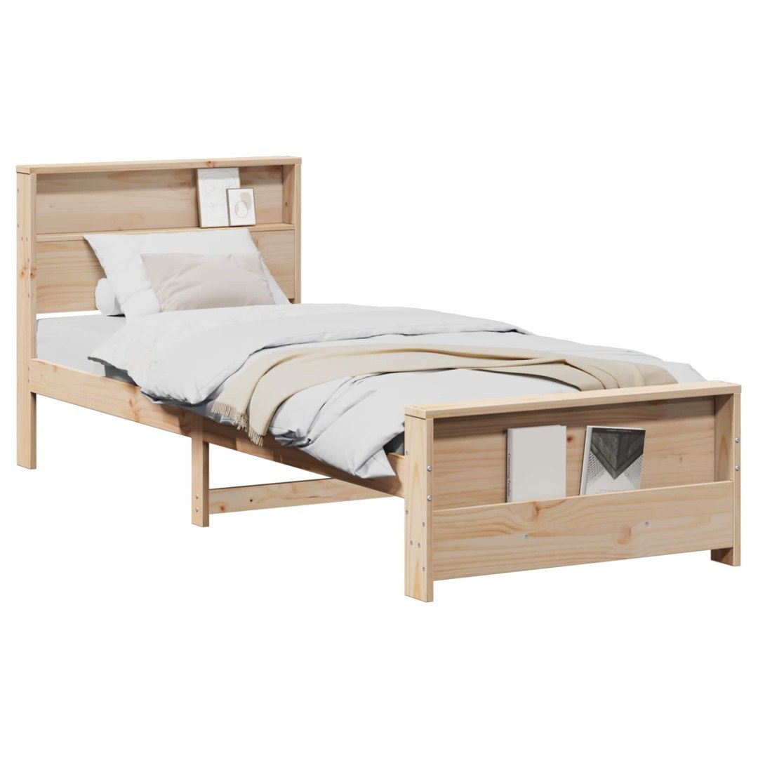 Ramka łóżka z półką Brązowy 90 x 190 cm Lite drewno sosnowe