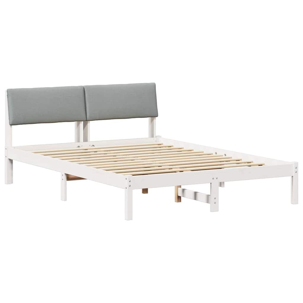 Rama łóżka Biały i jasnoszary 135 x 190 cm Lite drewno sosnowe