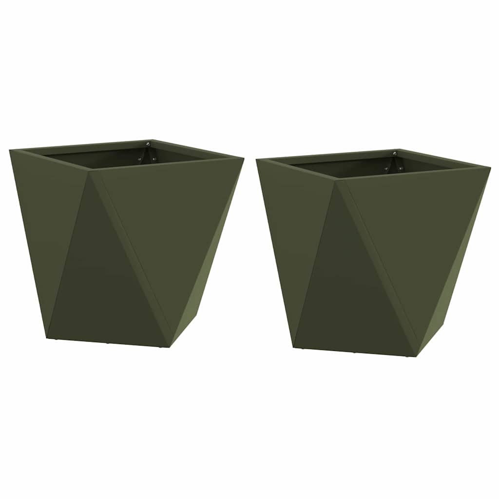 Donica 2 szt. Zielony oliwkowy 30 x 30 x 30 cm Stal