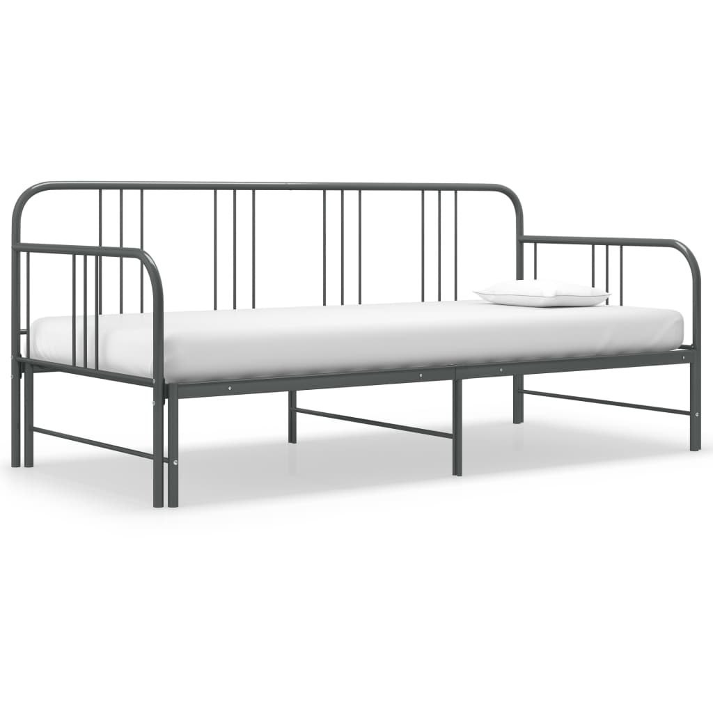 Sofa z wysuwaną ramą łóżka, szara, metalowa, 90x200 cm Lumarko!