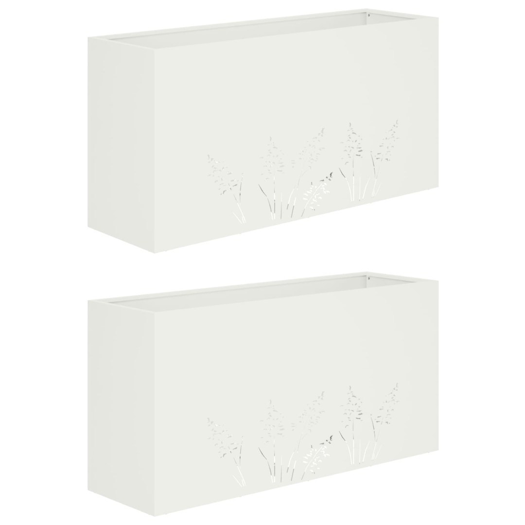Doniczka ogrodowa 2 szt. Biały 100 x 20 x 49 cm Stal zimnogięta