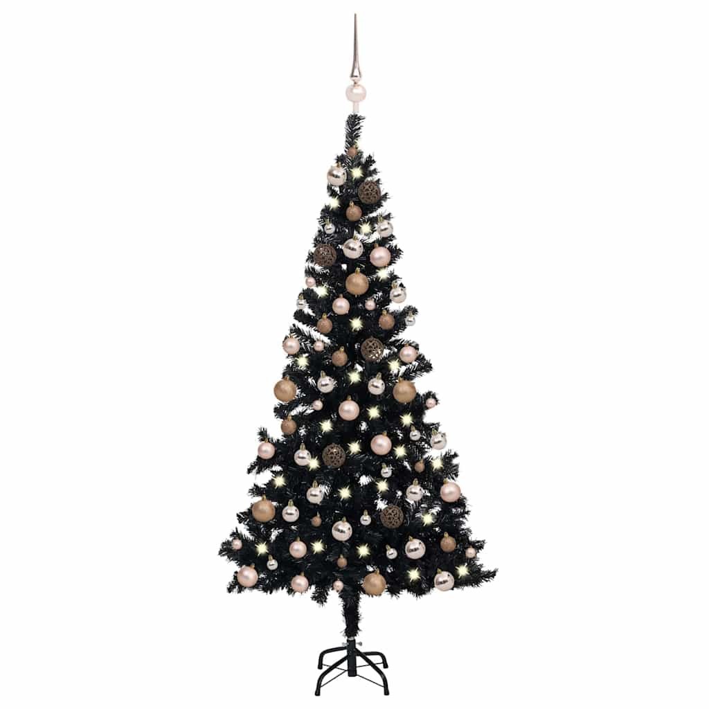 Sztuczna choinka z lampkami i bombkami, czarna, 120 cm, PVC