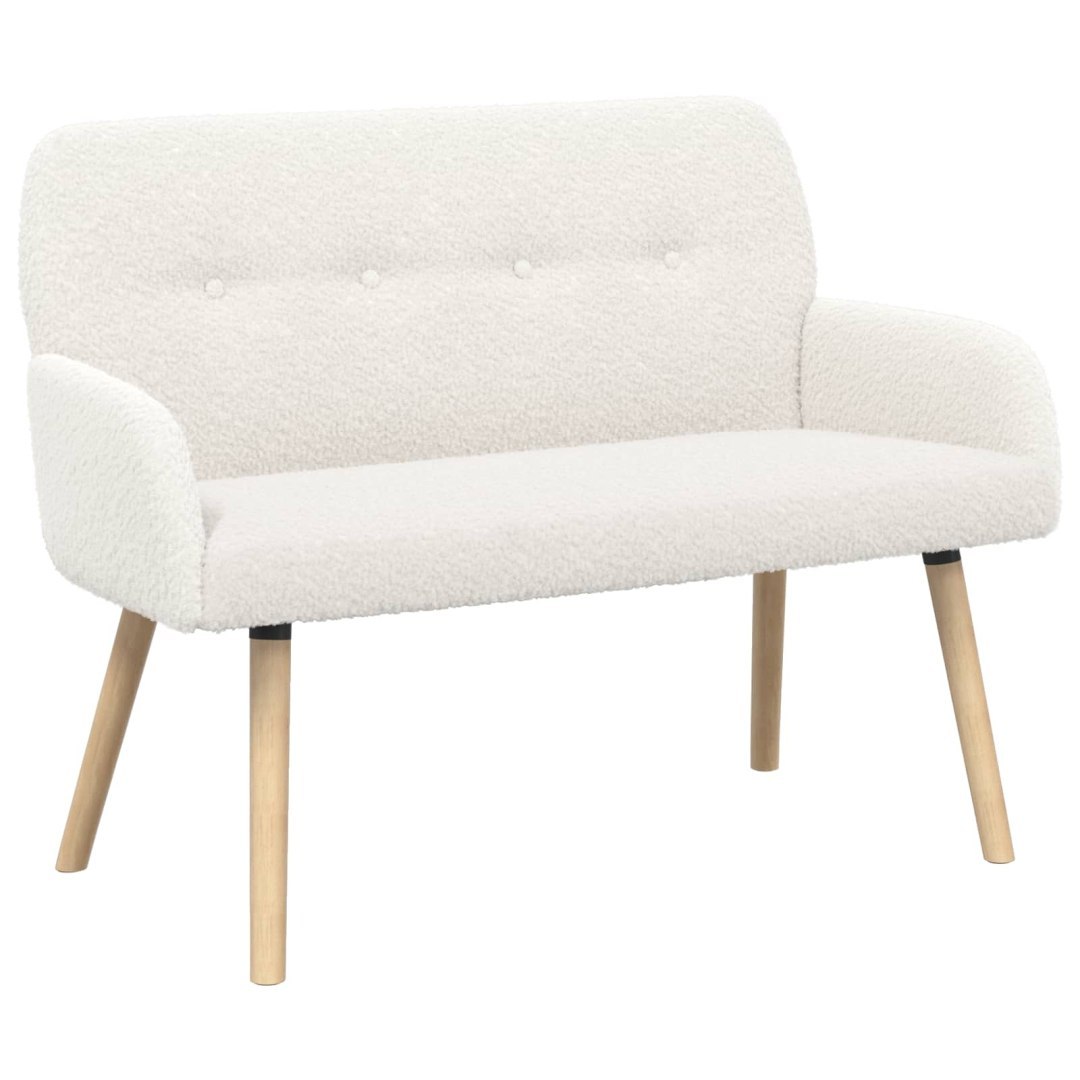 Sofa dwuosobowa na nogach z litego drewna kremowy Bouclé