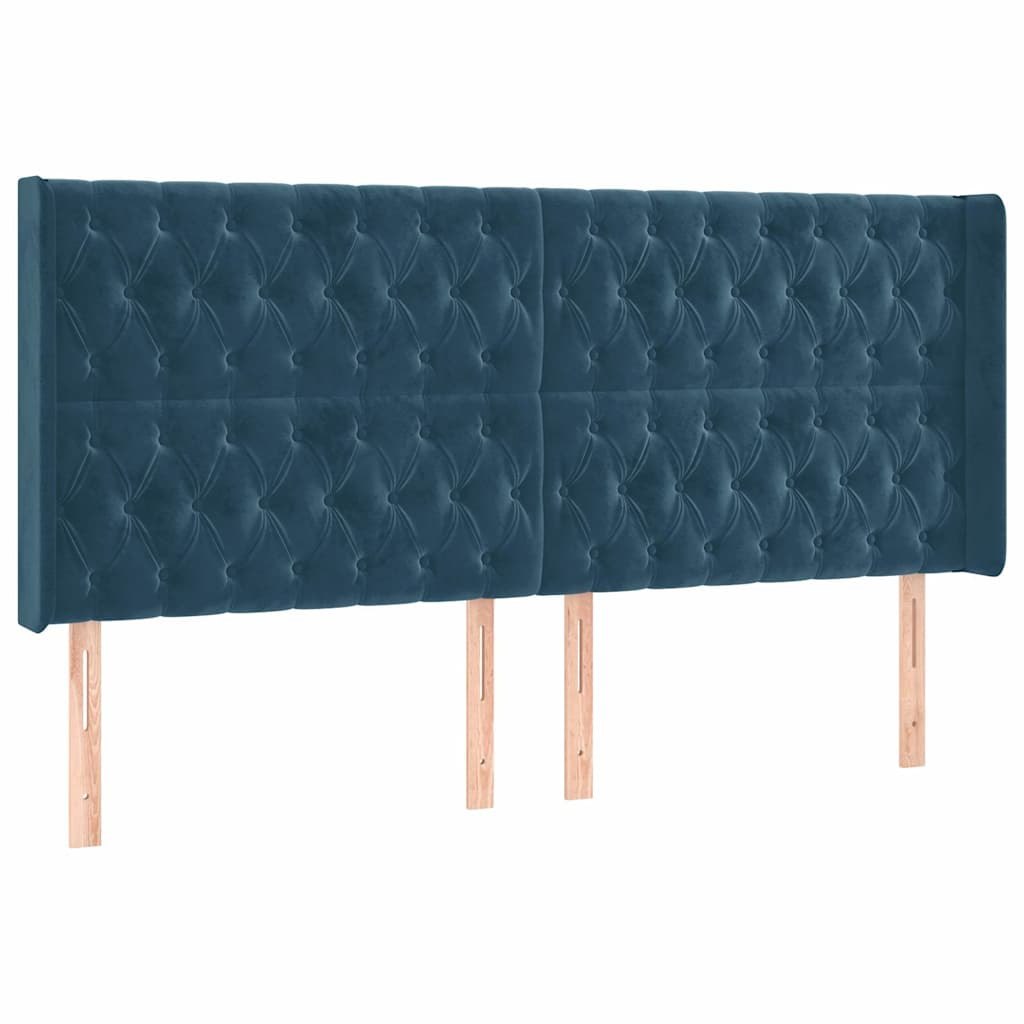 Zagłówek do łóżka z LED ciemnoniebieski, 203x16x118/128 cm