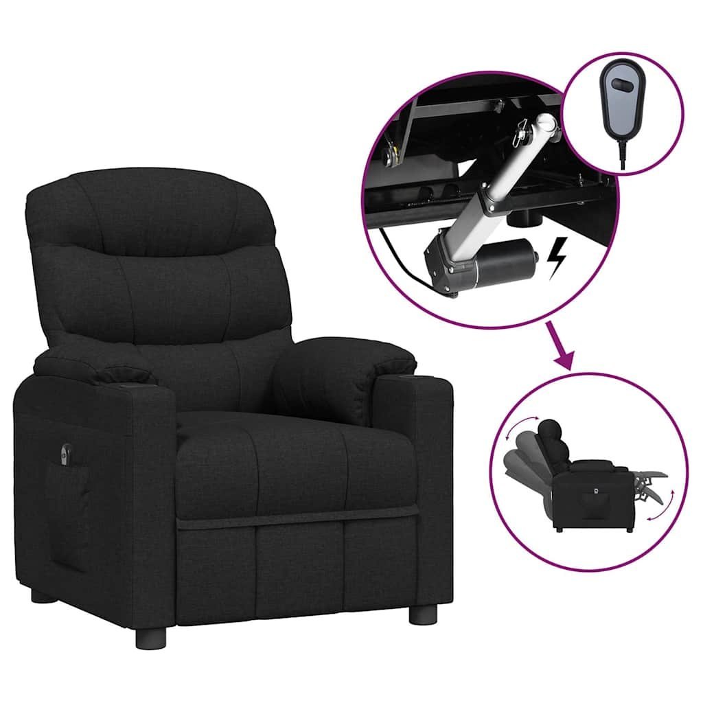 Elektryczny fotel rozkładany, czarny, obity tkaniną