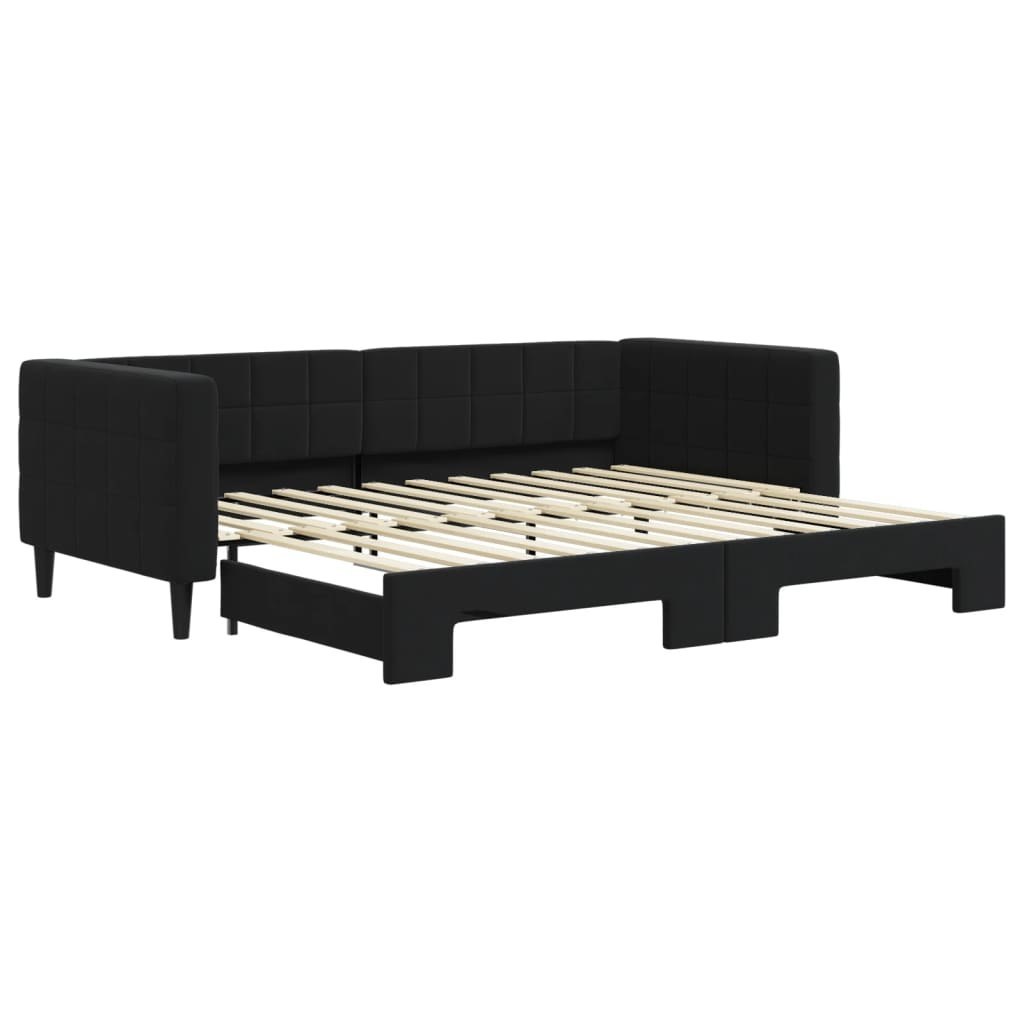 Sofa rozsuwana, czarna, 90x200 cm, aksamit