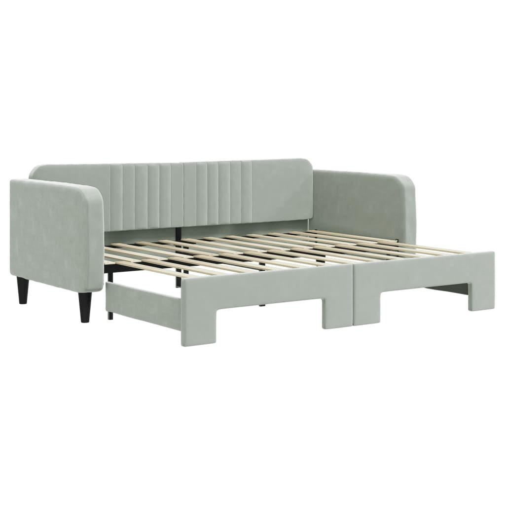 Sofa rozsuwana, jasnoszara, 90x200 cm, aksamit