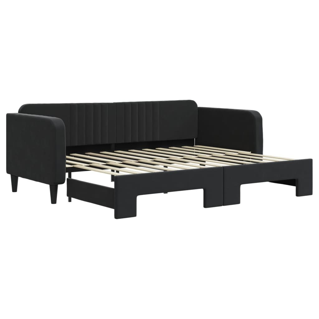 Sofa rozsuwana, czarna, 90x200 cm, aksamit