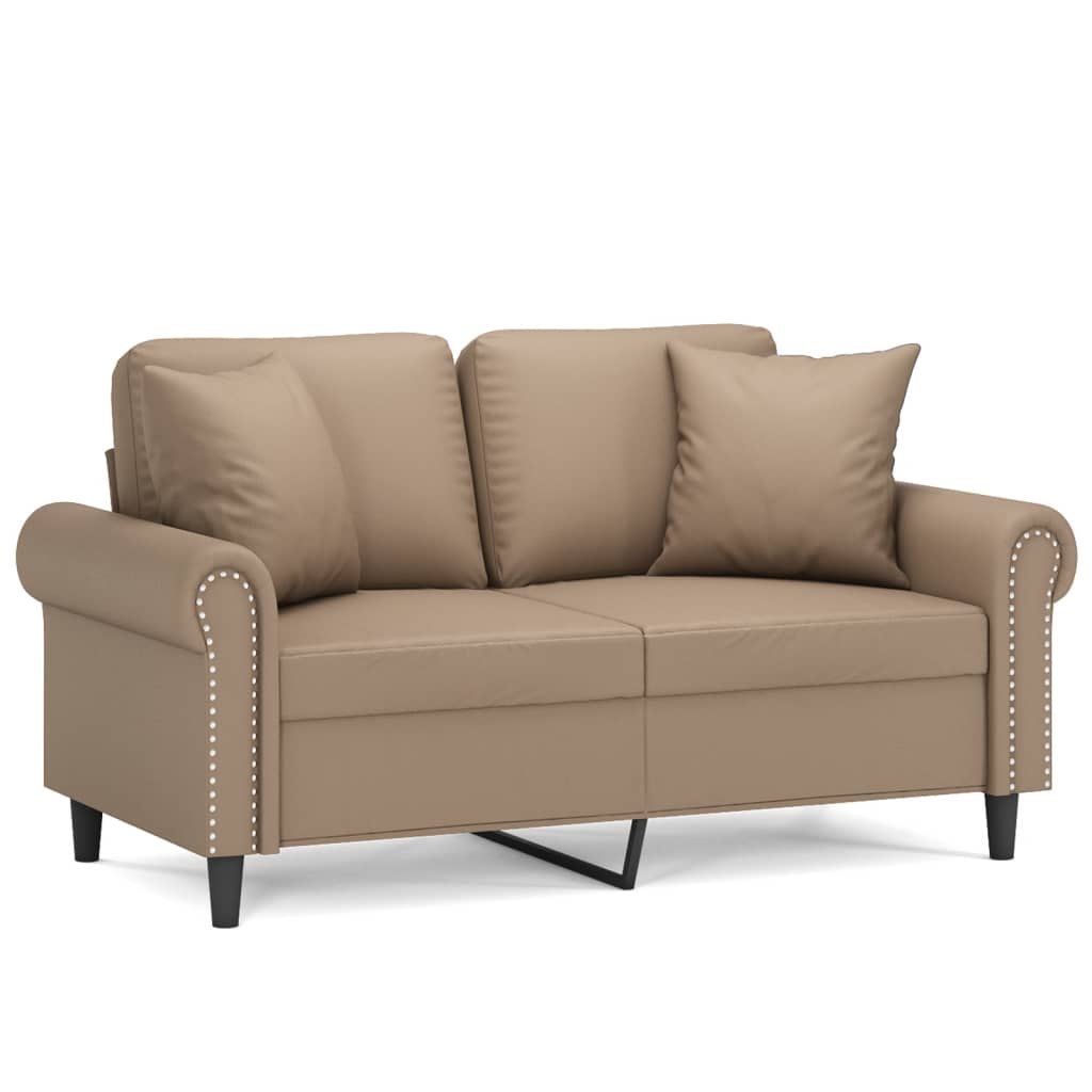 2-osobowa sofa z poduszkami, cappuccino, 120 cm, sztuczna skóra