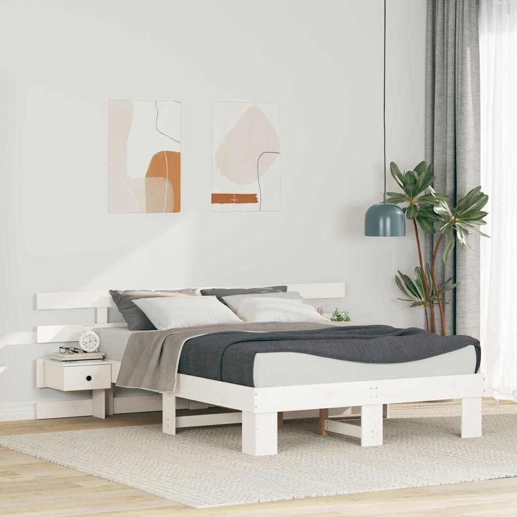 Ramka łóżka Z zagłówkiem Biały 120 x 200 cm Lite drewno sosnowe
