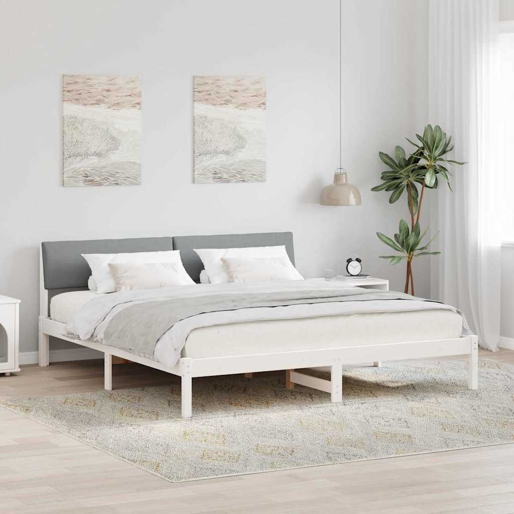 Rama łóżka Biały i jasnoszary 200 x 200 cm Lite drewno sosnowe
