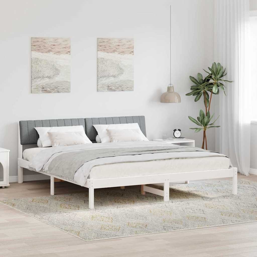 Rama łóżka Biały i jasnoszary 180 x 200 cm Lite drewno sosnowe