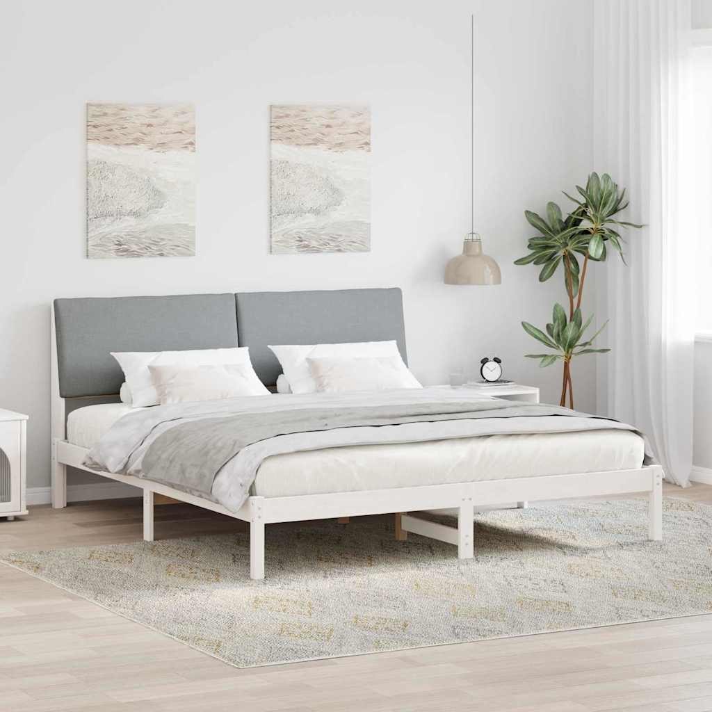 Rama łóżka Biały i jasnoszary 180 x 200 cm Lite drewno sosnowe